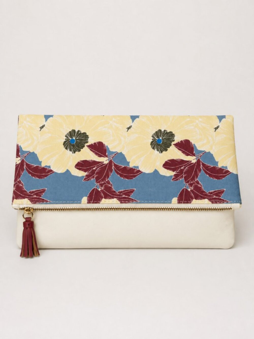 Rachel Pally Floral Reversible Foldover Clutch Yellow Ivory NWOT